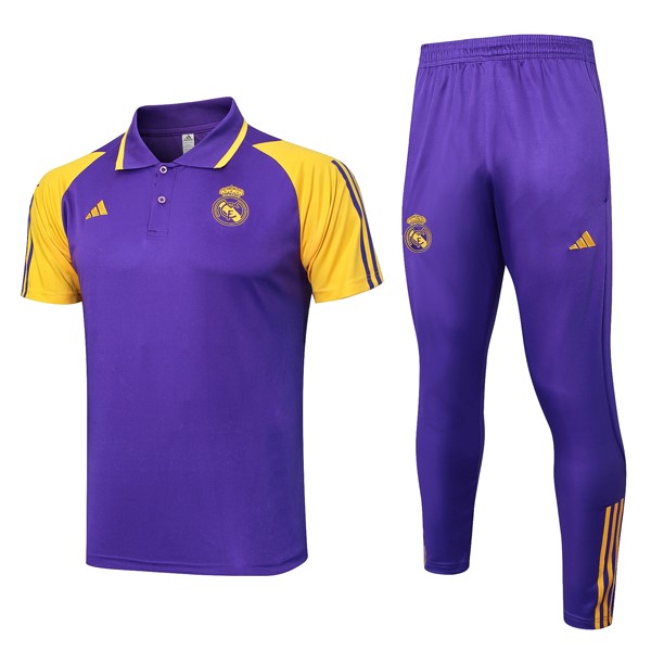 Polo Real Madrid Conjunto Completo 2024-2025 Purpura Amarillo